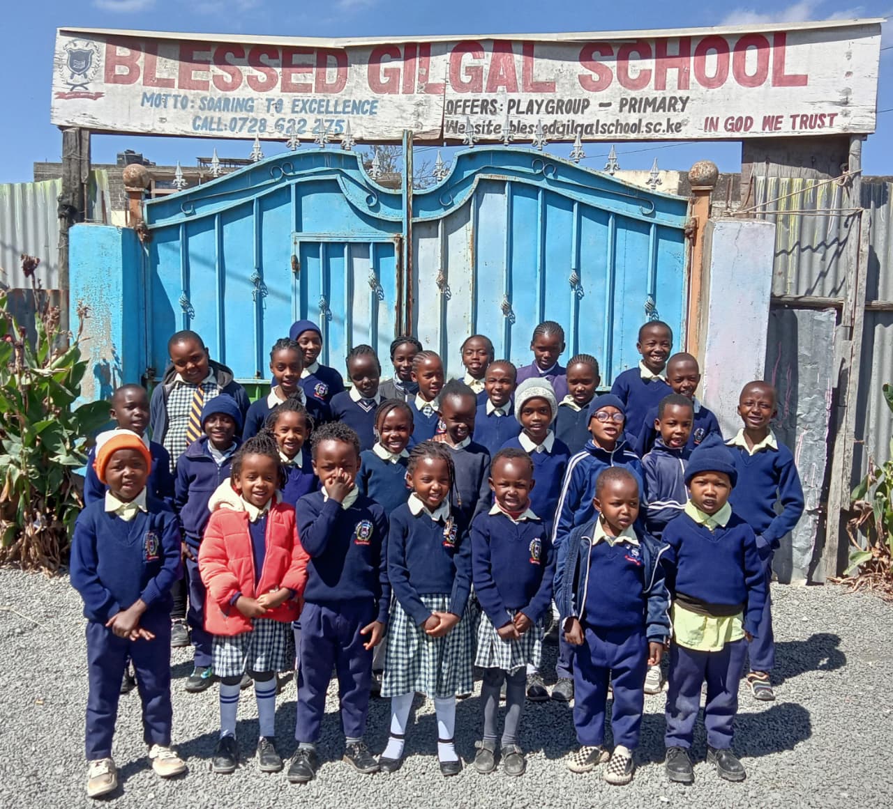 Blessed Gilgal School learners gathered at the school gate